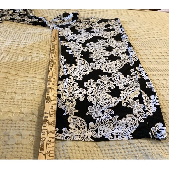 INC Palazzo Wide Legged Cropped Ankle Pants Size XL Black White Paisley Stretchy - Picture 10 of 11